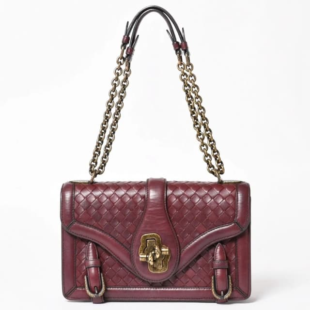 Bottega Veneta Intrecciato Limpia Knot Chain Shoulder Bag Red Calfskin Wine in Burgundy Calfskin from The Reluxe, photo 1 of 1