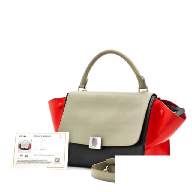 Celine Leather Trapeze 2-Way Shoulder Bag Black Khaki Red Strap in Black Leather from The Reluxe, photo 1 of 1