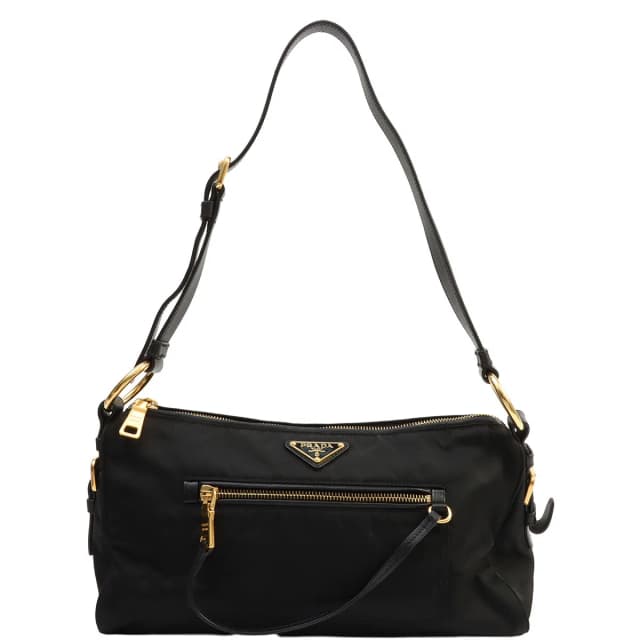 Prada Nylon logo plate shoulder bag, black from VINTAGE QOO TOKYO, photo 1 of 1