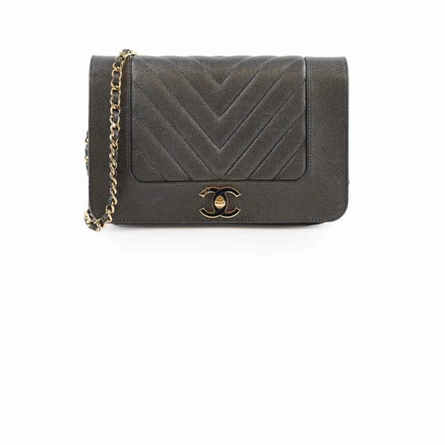 Chanel Seasonal Wallet on Chain WOC Caviar Dk Grey (27 Series) in Grey Caviar leather from The Purse Affair, photo 1 of 1