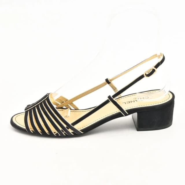 Chanel Sandals Black Gold Leather in Black Leather from The Reluxe, photo 1 of 1