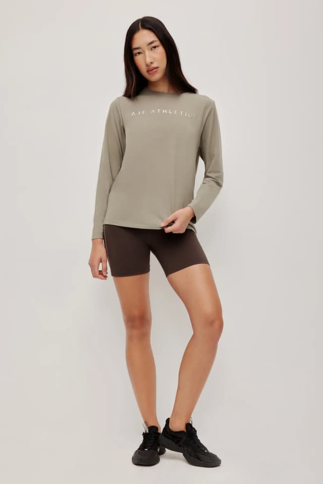 Athletica Long Sleeve Logo Tee in KHAKI FLOW, image 1 of 1 from Aje