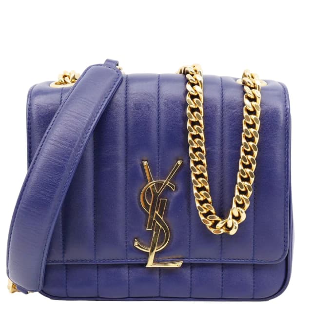 Saint Laurent Vicky Medium Matelasse Lambskin Chain Crossbody Bag Blue in Blue Lambskin from Dallas Designer Handbags, photo 1 of 1