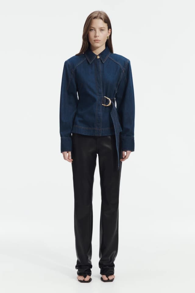 AJE Seren Denim Shirt in DARK CLASSIC WASH, image 1 of 1 from Aje