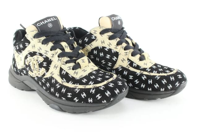 Chanel Women's 36 Light Brown x Black CC All Over Trainer Sneaker in Black from Bagriculture, photo 1 of 1