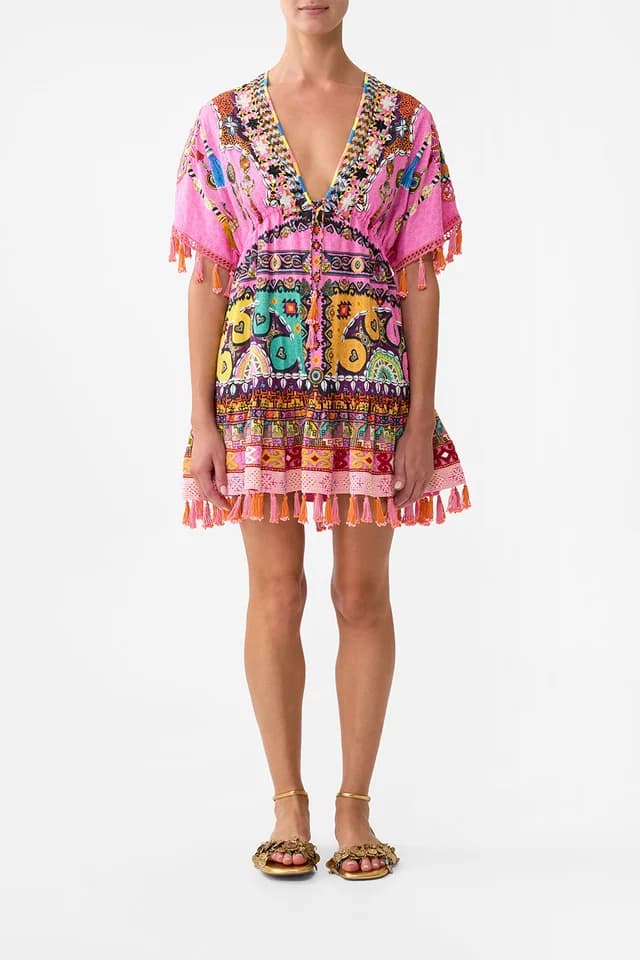 Camilla eBoutique SHORT V NECK EMBROIDERED DRESS PATCHWORK PANORAMA, image 1 of 1 from CAMILLA