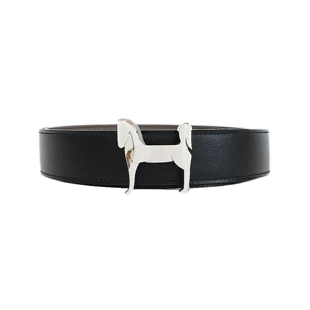 Hermès Belt Buckle Panash Leather 32 Black Gray Silver Reversible in Black Leather from The Reluxe, photo 1 of 1