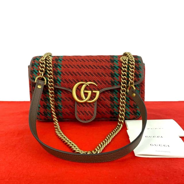 Gucci GG Marmont Logo Tweed Leather Shoulder Bag Semi in Tweed from The Reluxe, photo 1 of 1