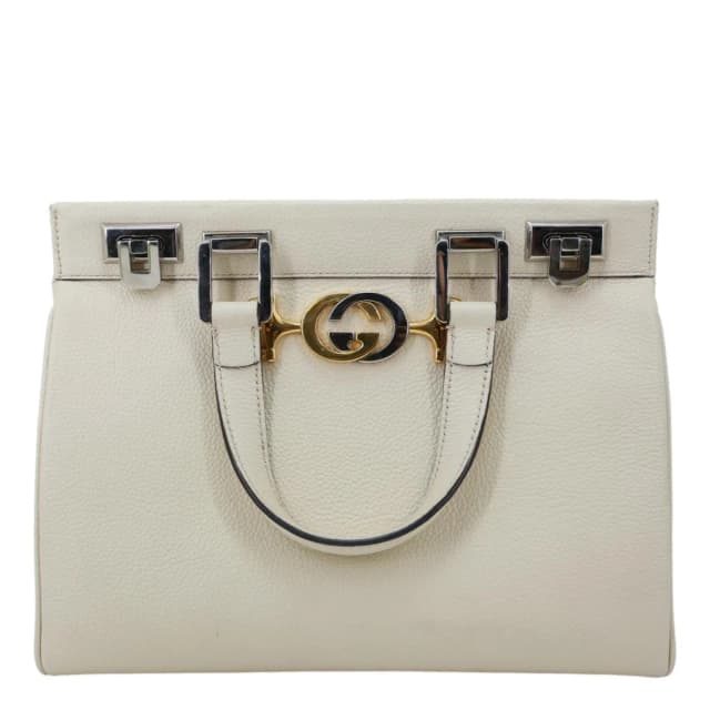 Gucci Zumi Small Leather Top Handle Satchel Bag Off White 569712 in White Leather from Dallas Designer Handbags, photo 1 of 1