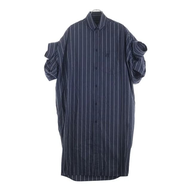 Balenciaga BB Embroidery Logo Striped Pattern Long Sleeve Long Shirt Dress Navy in Navy from The Reluxe, photo 1 of 1