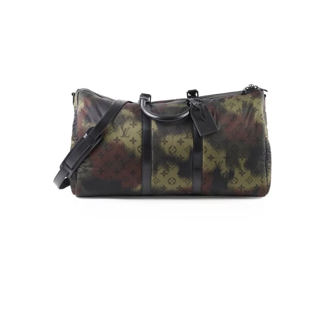 Louis Vuitton x Virgil Abloh Camouflage Monogram Keepall 50 Bandouliere Black/Khaki in Black Nylon from The Purse Affair, photo 1 of 1
