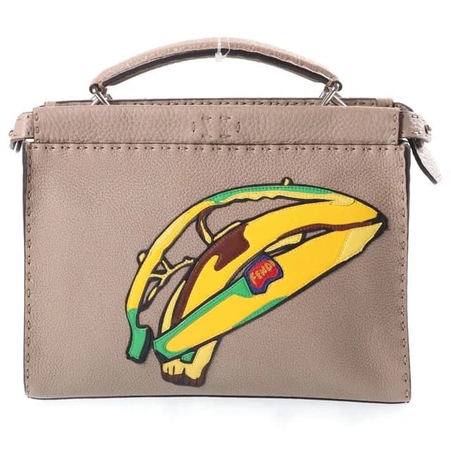 Fendi 2-Way Leather Peekaboo Selleria Banana Shoulder Bag Beige in Beige Leather from The Reluxe, photo 1 of 1