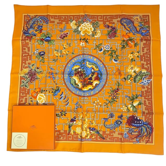 Hermès Scarf Silk Carre 90 Turandot Natsunohidaka Orange Blue in Blue Silk from The Reluxe, photo 1 of 1