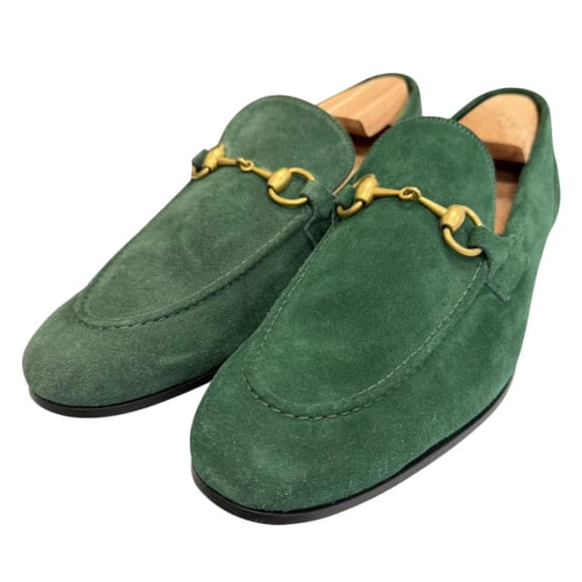 Gucci Leather Horsebit Moccasins Loafers Green Gold in Green Suede from The Reluxe, photo 1 of 1