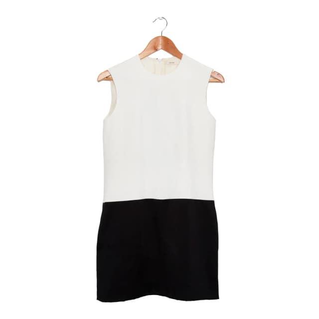 Celine and White Colour Block Dress 38 in Black Silk from Revivre Luxury Consignment, photo 1 of 1