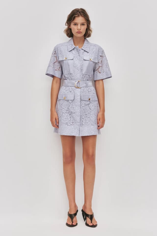 AJE Mystic Lace Mini Shirt Dress in PERIWINKLE, image 1 of 1 from Aje