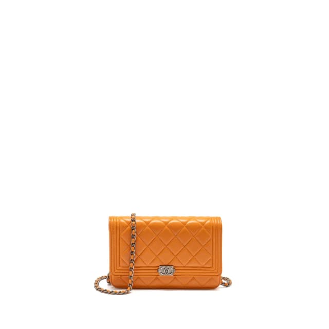 Chanel boy wallet on chain lambskin orange ruthenium silver hardware in Orange Lambskin from EMIER, photo 1 of 1