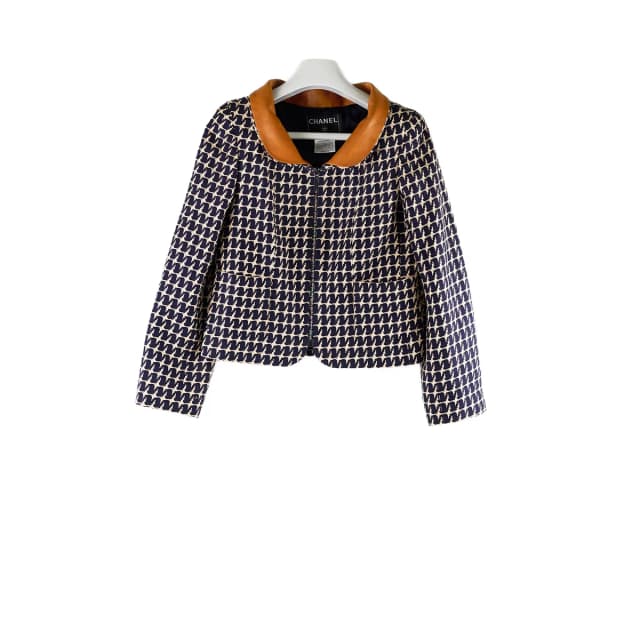 Chanel 01P Spring/Summer Jacket Navy/Beige Size 34 in Beige Leather from The Purse Affair, photo 1 of 1