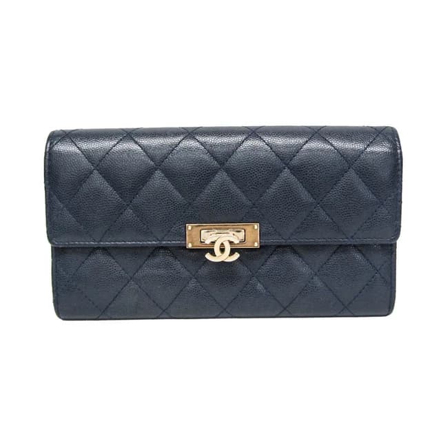 Chanel Matelasse Coco Rock A80768 Women's Grained Calfskin Long Wallet (bi-fold) Navy in Navy Grained Calfskin from Elady, photo 1 of 1