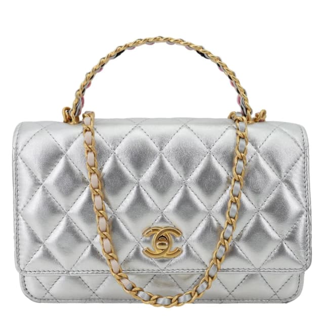 Chanel WOC Calfskin Leather Top Handle Crossbody Bag Metallic Silver in Silver Calfskin from Dallas Designer Handbags, photo 1 of 1