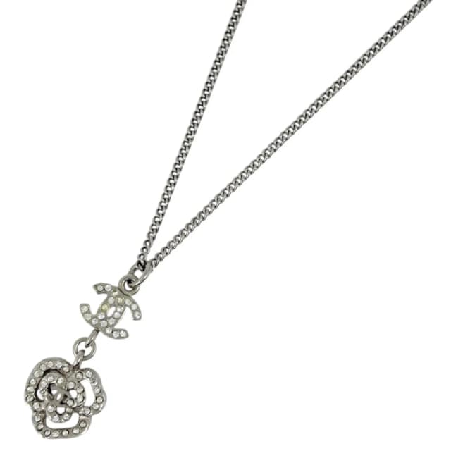 Chanel Necklace CC Logo Camellia Silver Plated Rhinestone in Silver from The Reluxe, photo 1 of 1
