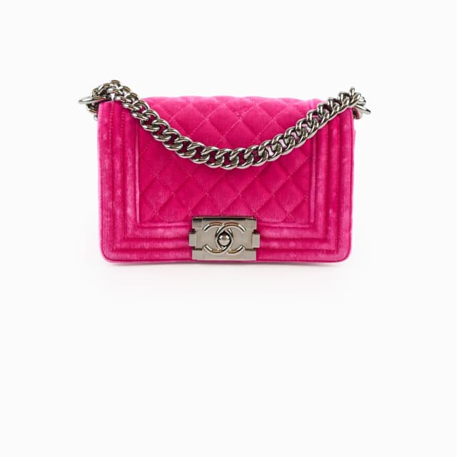 Chanel Small Boy Pink Velvet in Pink Velvet from The Purse Affair, photo 1 of 1