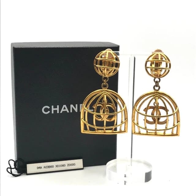 Chanel CC Logo Birdcage Vintage Swing Earrings 2 9 Gold in Gold from The Reluxe, photo 1 of 1