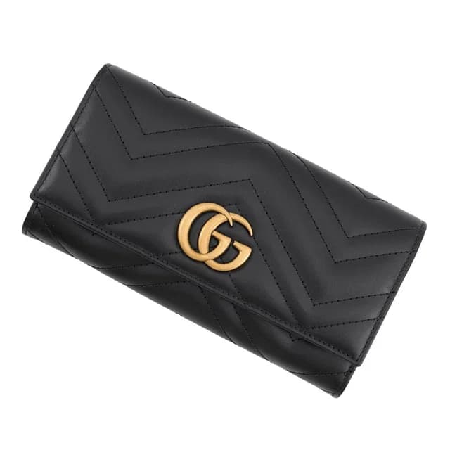 Gucci Wallet GG Marmont Double G Continental Leather Black in Black Leather from The Reluxe, photo 1 of 1