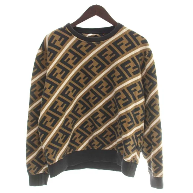 Fendi FF Pattern Zucca Sweatshirt L Brown Black Crew Neck Long Sleeve AP in Black from The Reluxe, photo 1 of 1