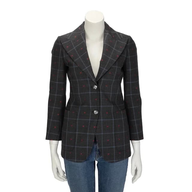Gucci Check Heart Embroidered Blazer IT 36 in Grey Wool from Blue Spinach, photo 1 of 1