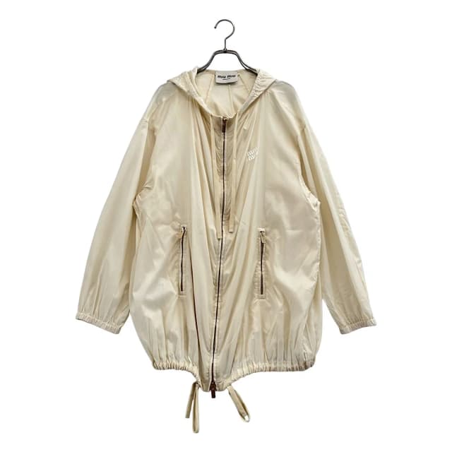 Miu Miu Coating Logo Hooded Jacket Beige 36 in Beige Silk from The Reluxe, photo 1 of 1