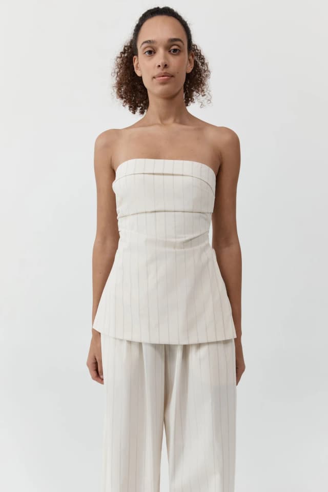 St Agni Strapless Tie Back Top - Ecru Stripe, image 1 of 1 from St. Agni