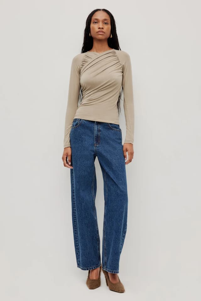 Aje Studio Chloe Wrap Top in STONE, image 1 of 1 from Aje