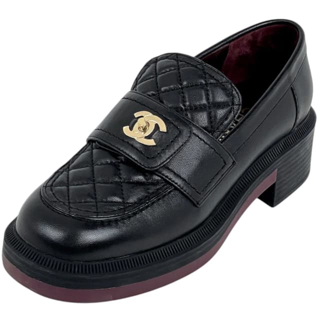 Chanel CC Logo Loafers Shoes Quilted Leather Black in Black Leather from The Reluxe, photo 1 of 1