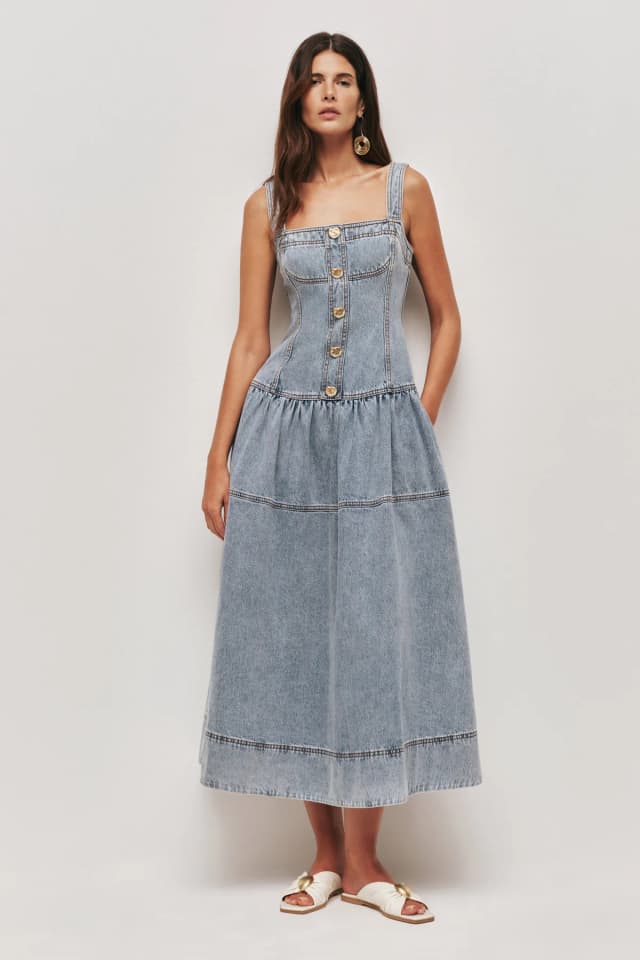 AJE Birch Denim Midi Dress in SKY WASH, image 1 of 1 from Aje