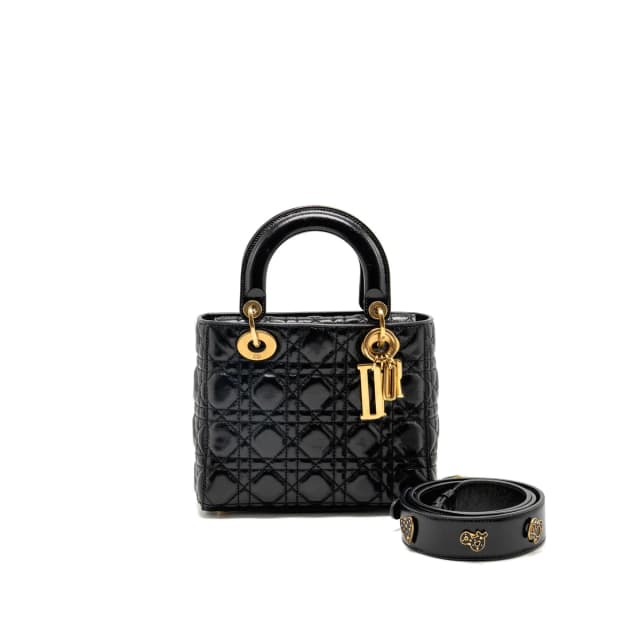 small lady dior crinkled patent calfskin black ruthenium gold hardware in Black Calfskin from EMIER, photo 1 of 1