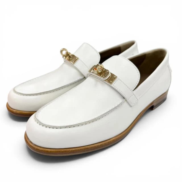 Hermès Moccasins Destin Calfskin Gold Kelly Buckle Loafers White in White Calfskin from The Reluxe, photo 1 of 1
