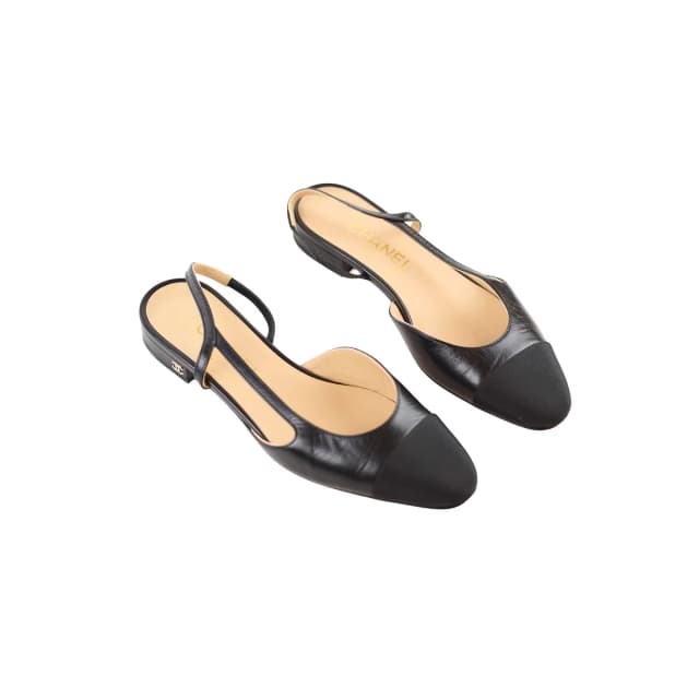 Chanel Grosgrain Slingback Flats Goatskin Black in Black Goatskin from The Purse Affair, photo 1 of 1