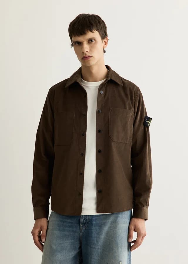 Stone Island Cotton Micro Corduroy Overshirt in V007C - UMBER, image 1 of 1 from Incu