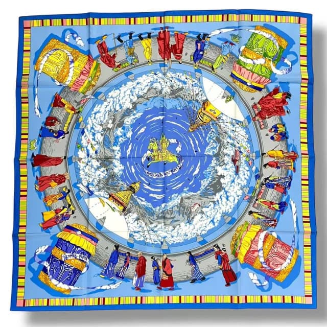 Hermès Scarf Silk Prieres AU Vent Prayer in Blue Silk from The Reluxe, photo 1 of 1