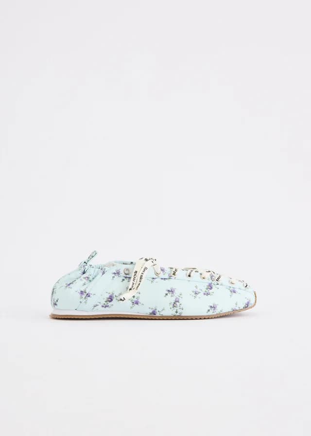 Ganni Lace Up Sporty Ballerina Nylon Printed in Iced Aqua, image 1 of 1 from Incu