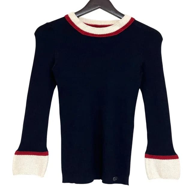 Chanel 07A Cashmere Silk Long Sleeve Knit Top Sweater 38 Navy in Navy Silk from The Reluxe, photo 1 of 1