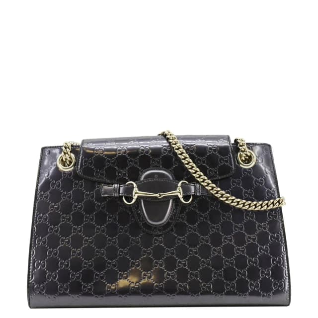 Gucci Emily Large Guccissima Patent Leather Shoulder Bag Dark Violet 295403 in Purple Patent leather from Dallas Designer Handbags, photo 1 of 1