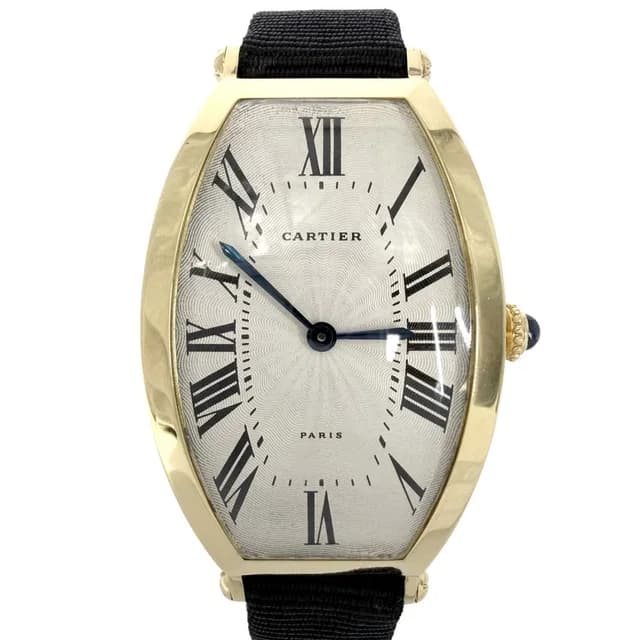Cartier Watch Tonneau 750 Yellow Gold Guilloche Dial Manual Wind Black in Black Leather from The Reluxe, photo 1 of 1