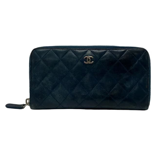 Chanel Wallet Quilted Dark Navy Zip Around Lambskin in Navy Lambskin from The Reluxe, photo 1 of 1