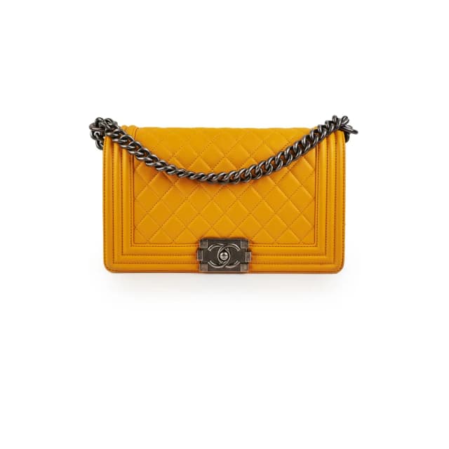 Chanel Old Medium Boy Bag Lambskin Yellow in Yellow Lambskin from The Purse Affair, photo 1 of 1
