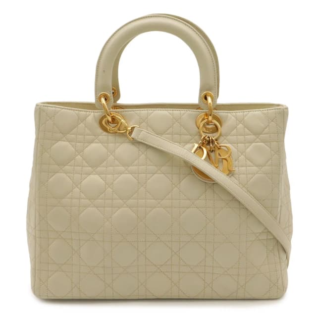 Lady Dior Cannage Handle 2-Way Shoulder Bag Leather Cream Gold in White Leather from The Reluxe, photo 1 of 1