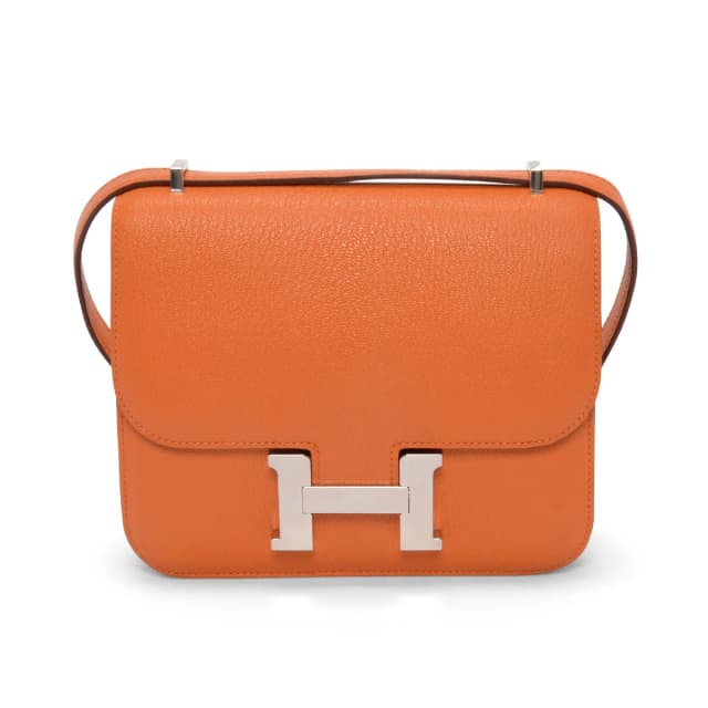 Hermès Chevre Mysore Verso Constance 18 in Orange & Rose Azalee Goatskin from Blue Spinach, photo 1 of 1