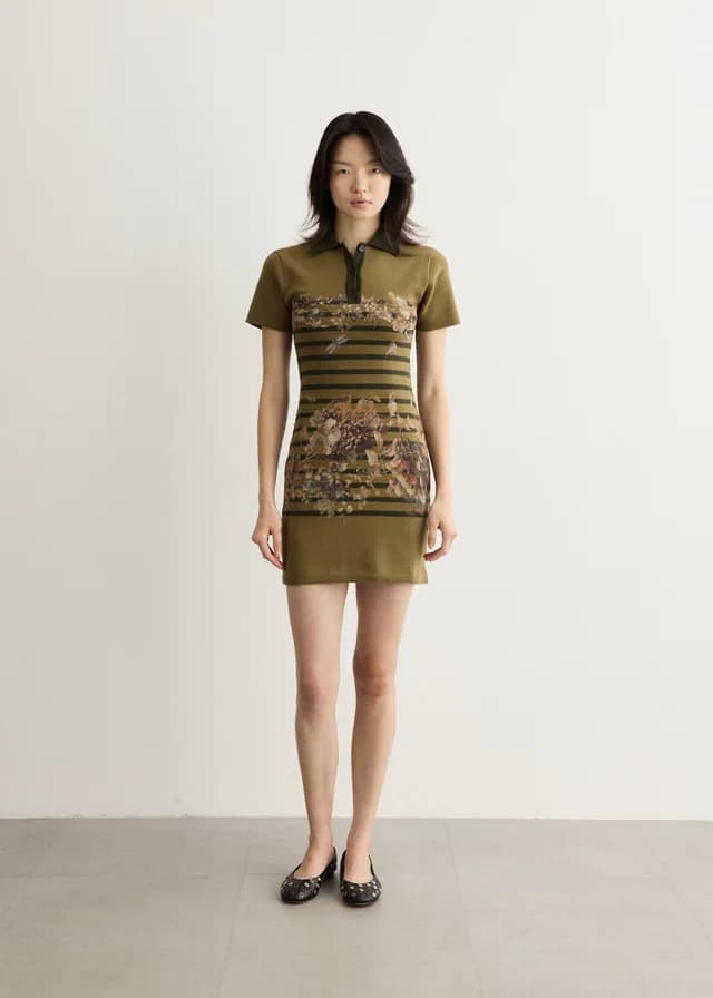 Jean Paul Gaultier Cotton Pique Polo Neck Short Dress in KHAKI-MULTICOLOR, image 1 of 1 from Incu