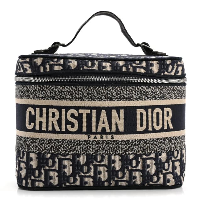 Dior Diortravel Vanity Case Oblique Canvas Bag - Blue & Beige in Beige Canvas from H&T, photo 1 of 1